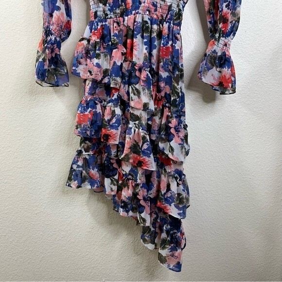MISA x Revolve Savanna Floral Asymmetrical Long Sleeve Mini Dress Size Small - Picture 4 of 7